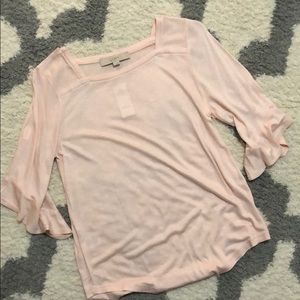 Loft soft pink flutter sleeve blouse